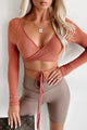 Fly South Ribbed Long Sleeve Wrap Top (Brick) - NanaMacs