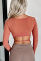 Fly South Ribbed Long Sleeve Wrap Top (Brick) - NanaMacs