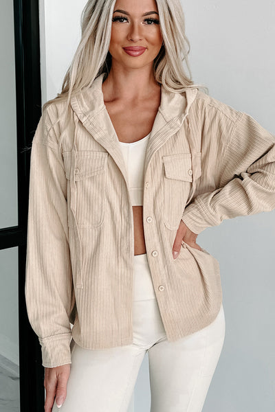 Lasting Feeling Corduroy Hooded Shacket (Cream) - NanaMacs