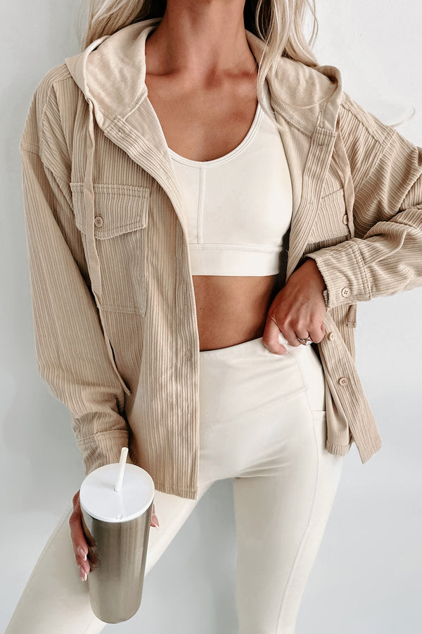 Lasting Feeling Corduroy Hooded Shacket (Cream) - NanaMacs