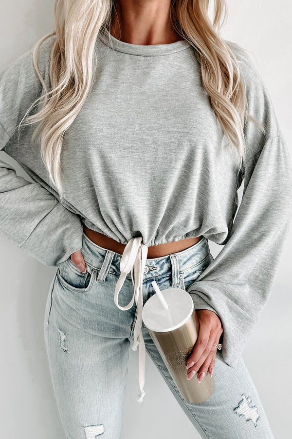 Aubrey Wide Sleeve Drawstring Hem Top (Heather Grey) - NanaMacs