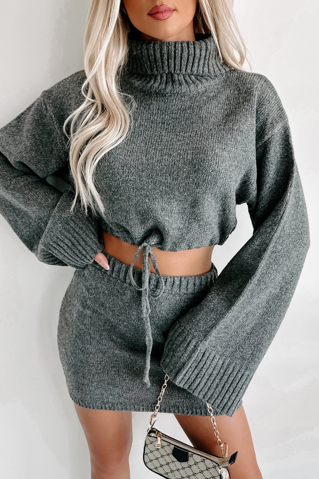 Grey cropped on sale sweater and skirt