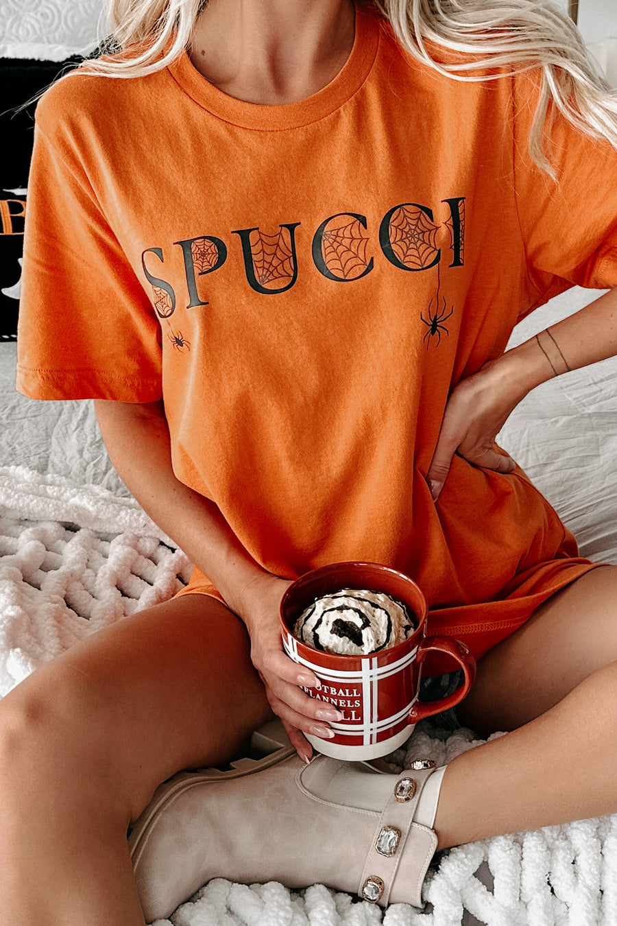 "Spucci" Graphic T-Shirt (Orange) - Print On Demand - NanaMacs