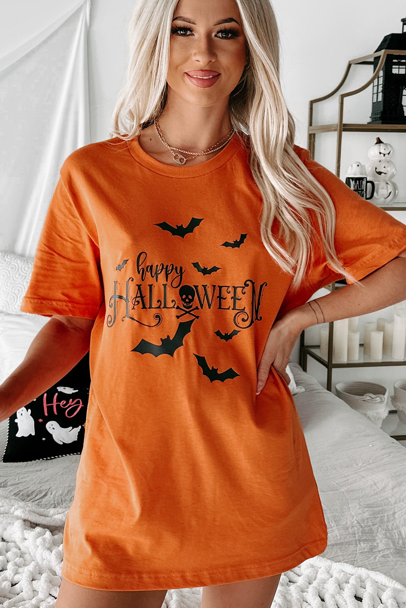 "Happy Halloween" Graphic T-Shirt (Orange) - Print On Demand - NanaMacs