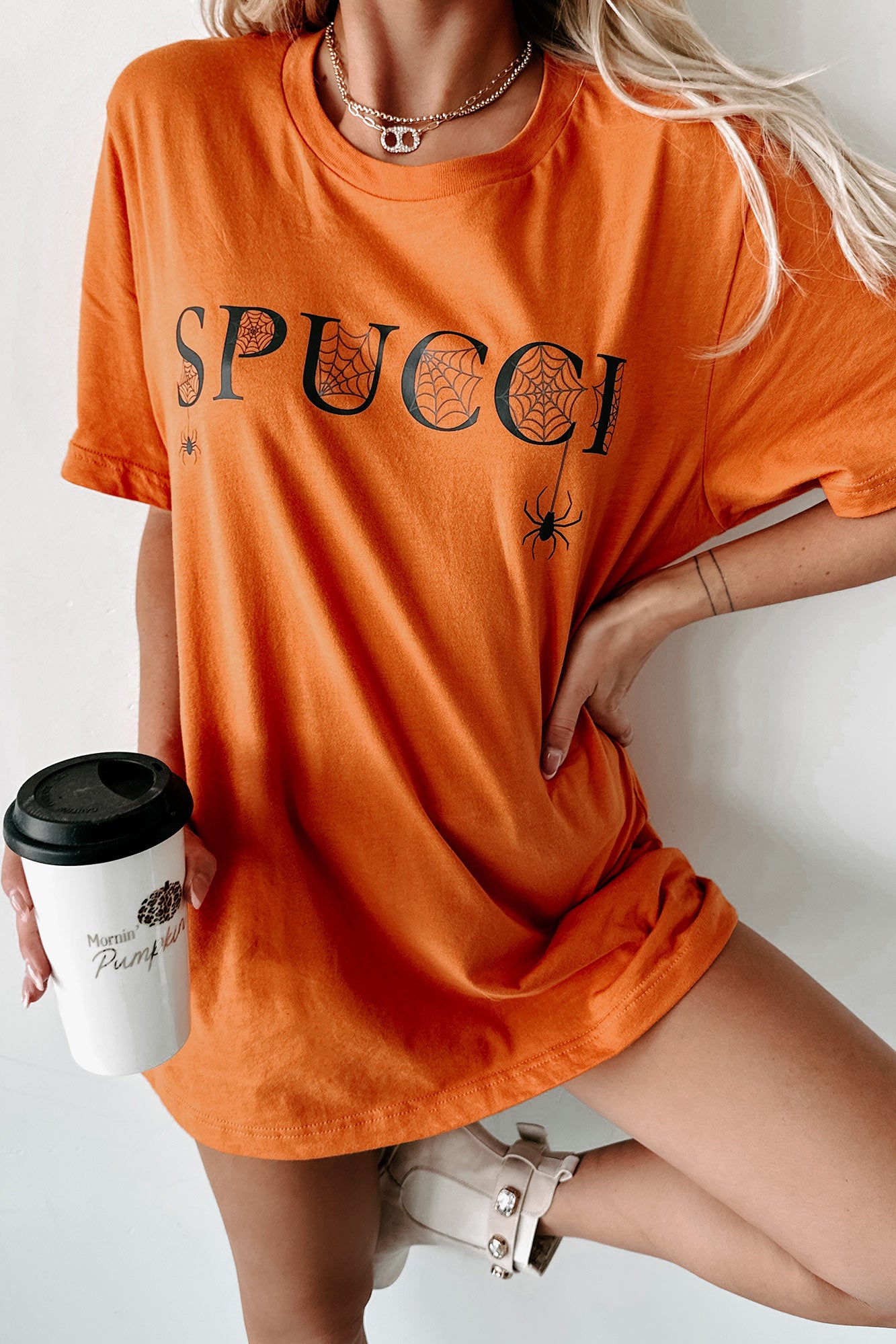 "Spucci" Graphic T-Shirt (Orange) - Print On Demand - NanaMacs