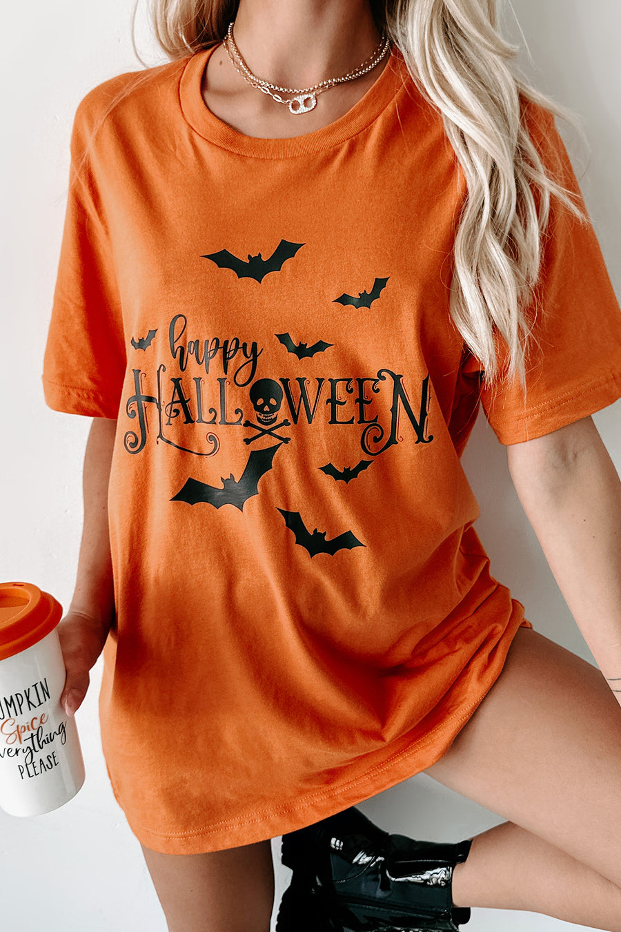 "Happy Halloween" Graphic T-Shirt (Orange) - Print On Demand - NanaMacs