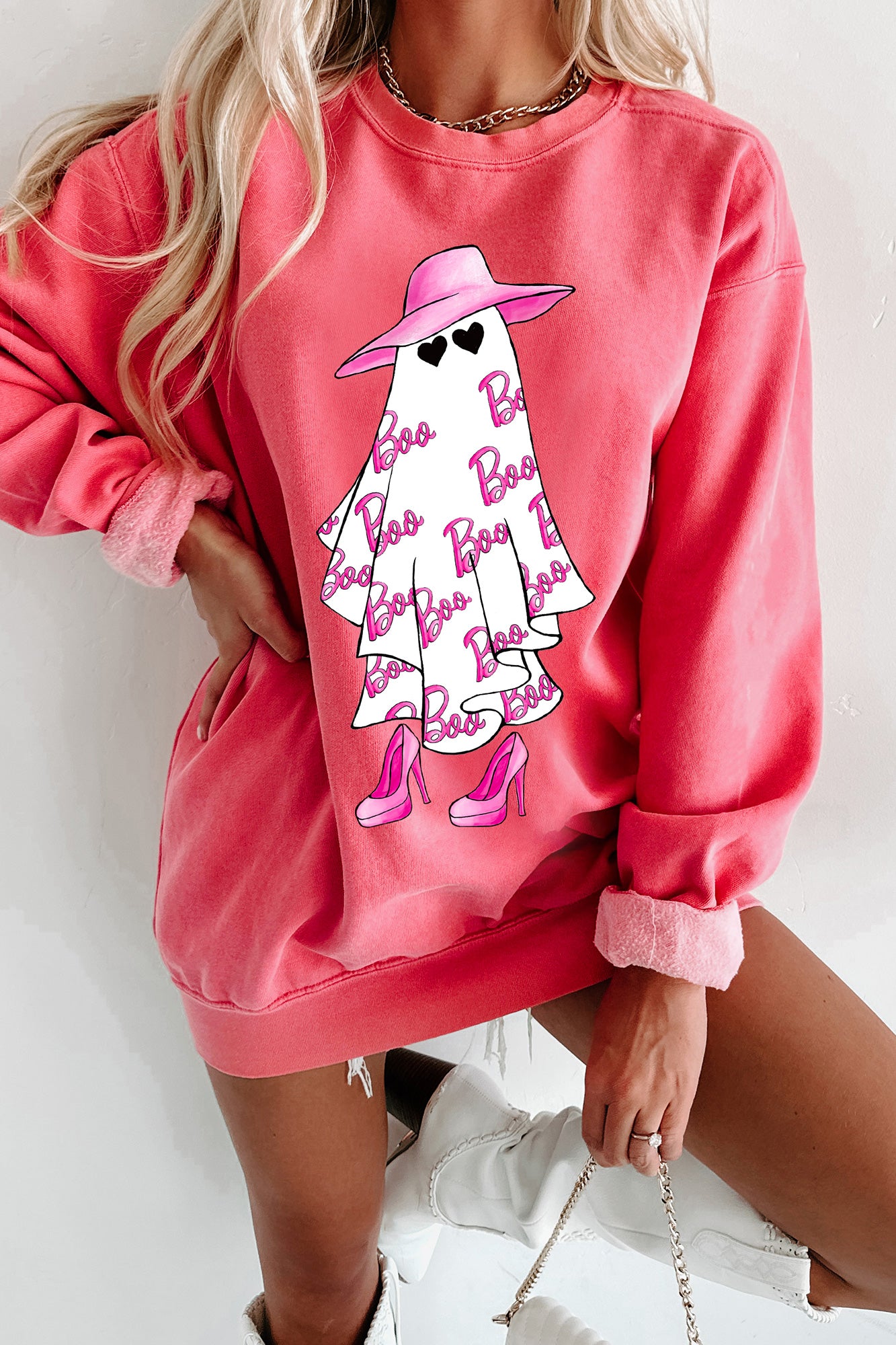 Girly Ghost Graphic Crewneck (Watermelon) - Print On Demand - NanaMacs