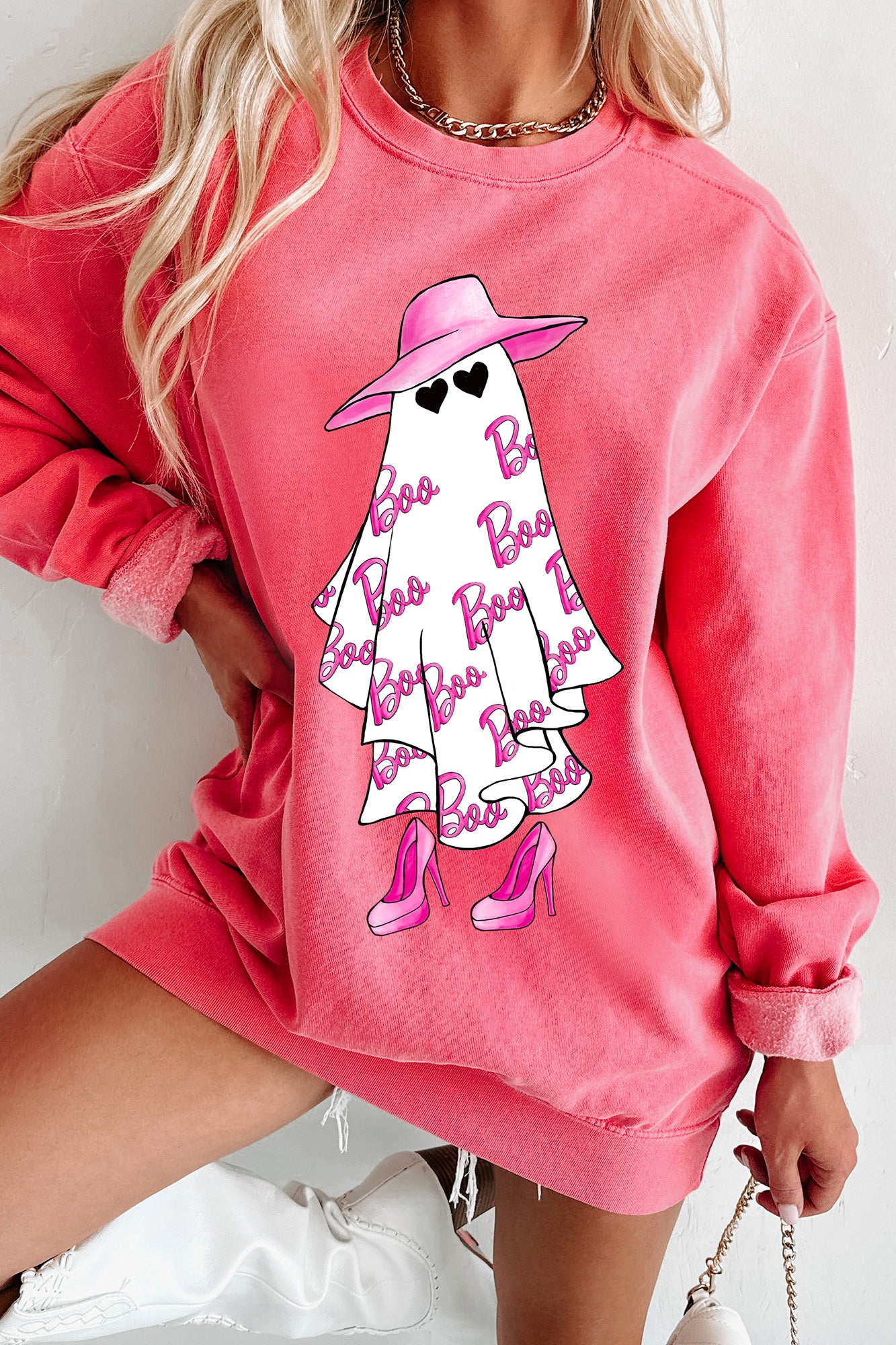 Girly Ghost Graphic Crewneck (Watermelon) - Print On Demand - NanaMacs