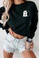 "Boo In Boujee" Raw Hem Cropped Graphic Crewneck (Black) - Print On Demand - NanaMacs