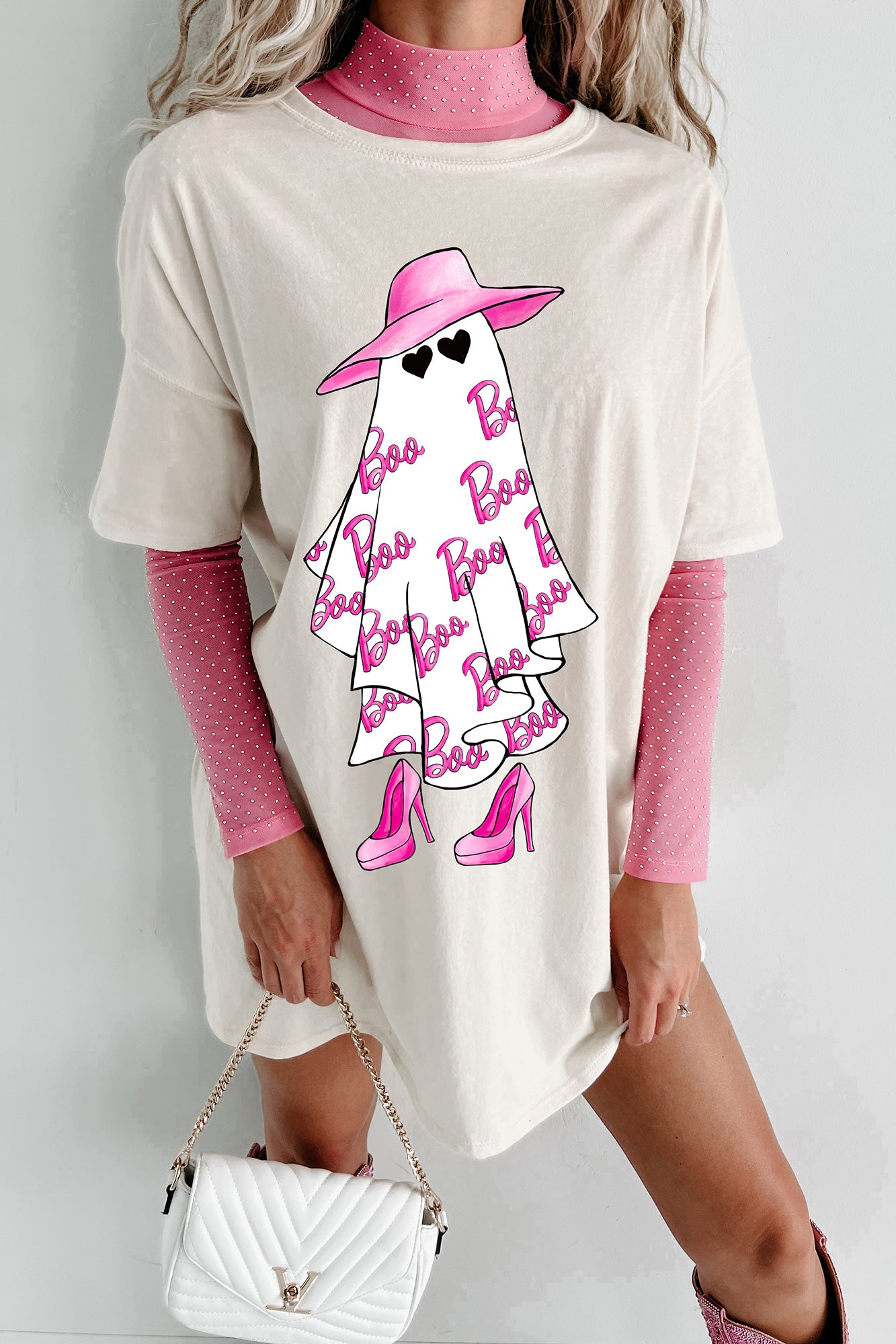 Girly Ghost Oversized Graphic T-Shirt Dress (Vanilla) - Print On Demand - NanaMacs