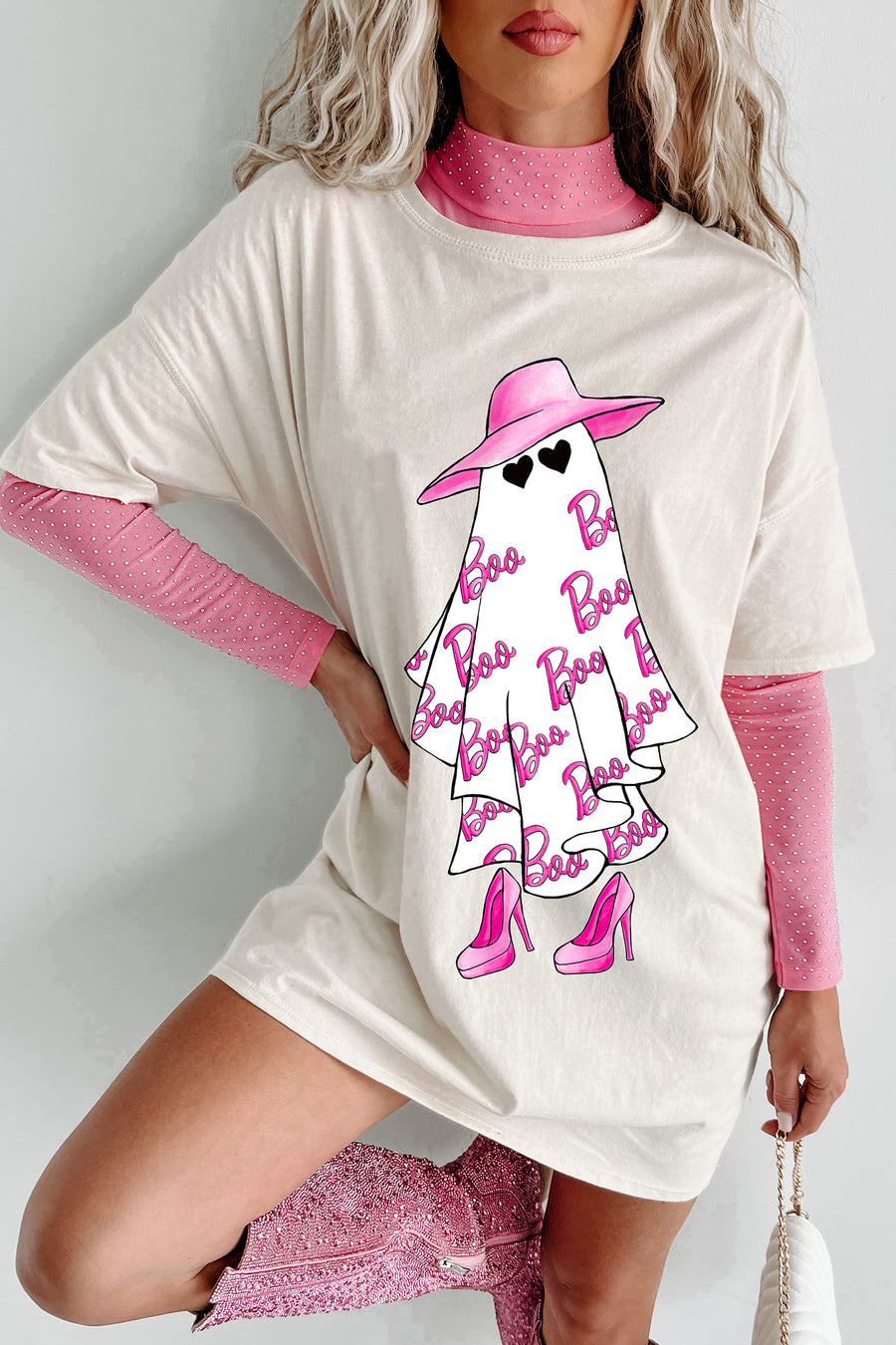 Girly Ghost Oversized Graphic T-Shirt Dress (Vanilla) - Print On Demand - NanaMacs