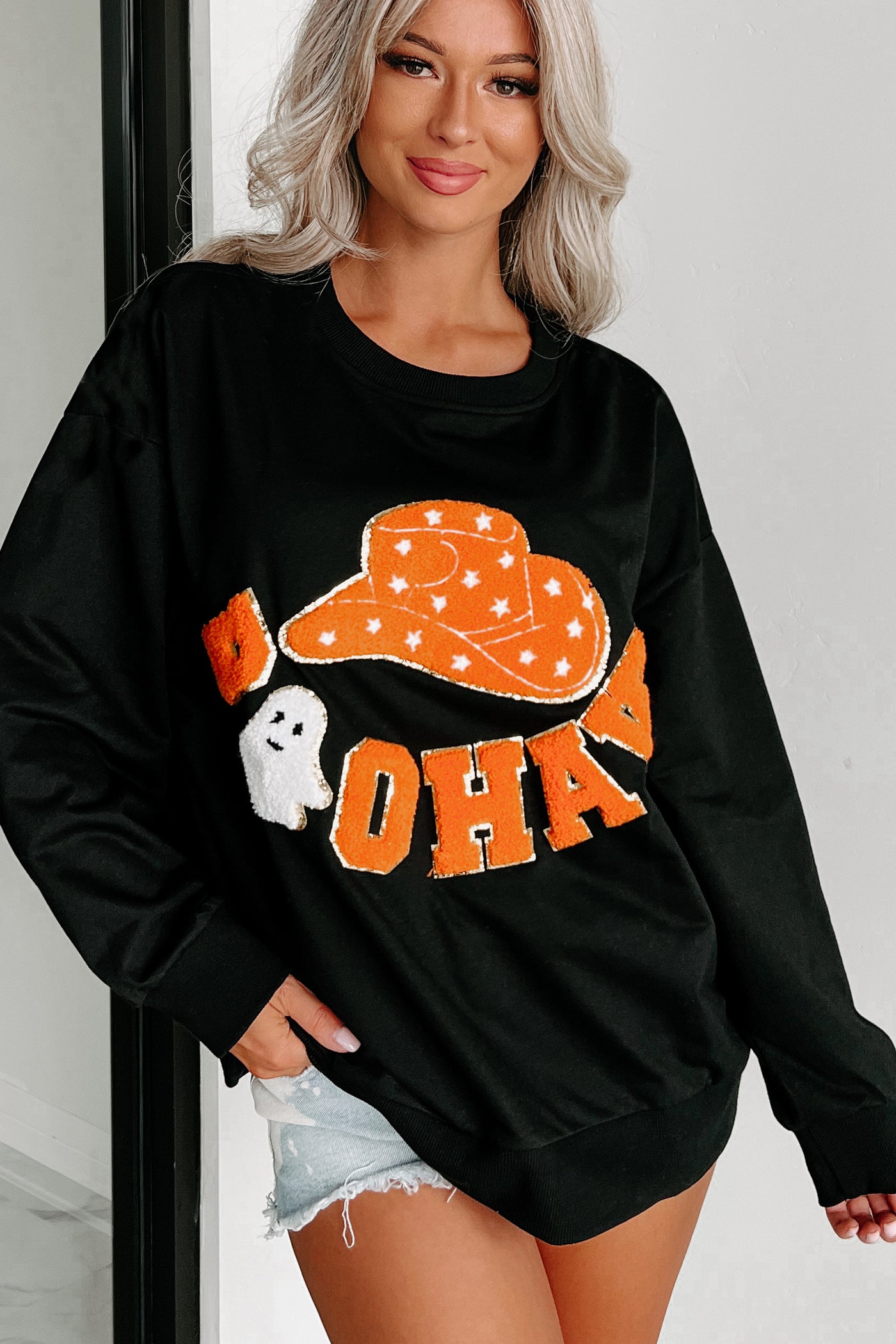 Ghost Country Oversized Patch Graphic Top (Black) - NanaMacs