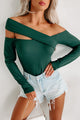 Completely Smitten Asymmetric Off The Shoulder Bodysuit (Hunter Green) - NanaMacs