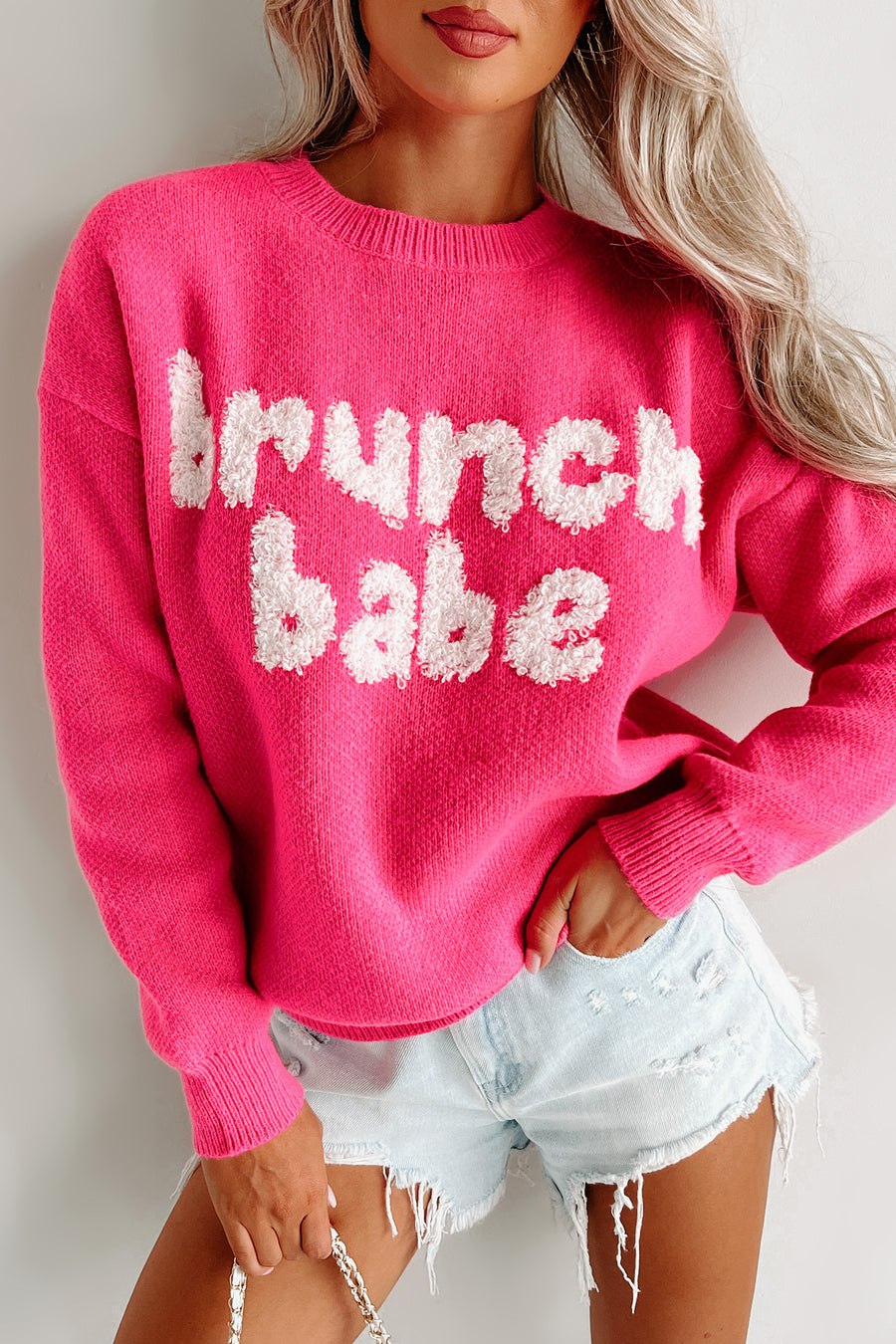 "Brunch Babe" Sweater (Fuchsia) - NanaMacs