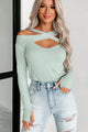 It's Complicated Cold Shoulder Ribbed Criss-Cross Top (Sage) - NanaMacs