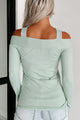 It's Complicated Cold Shoulder Ribbed Criss-Cross Top (Sage) - NanaMacs