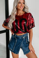 All About My Team Sequin Crop Top (Crimson/Black) - NanaMacs