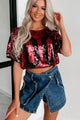 All About My Team Sequin Crop Top (Crimson/Black) - NanaMacs