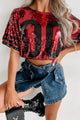 All About My Team Sequin Crop Top (Crimson/Black) - NanaMacs