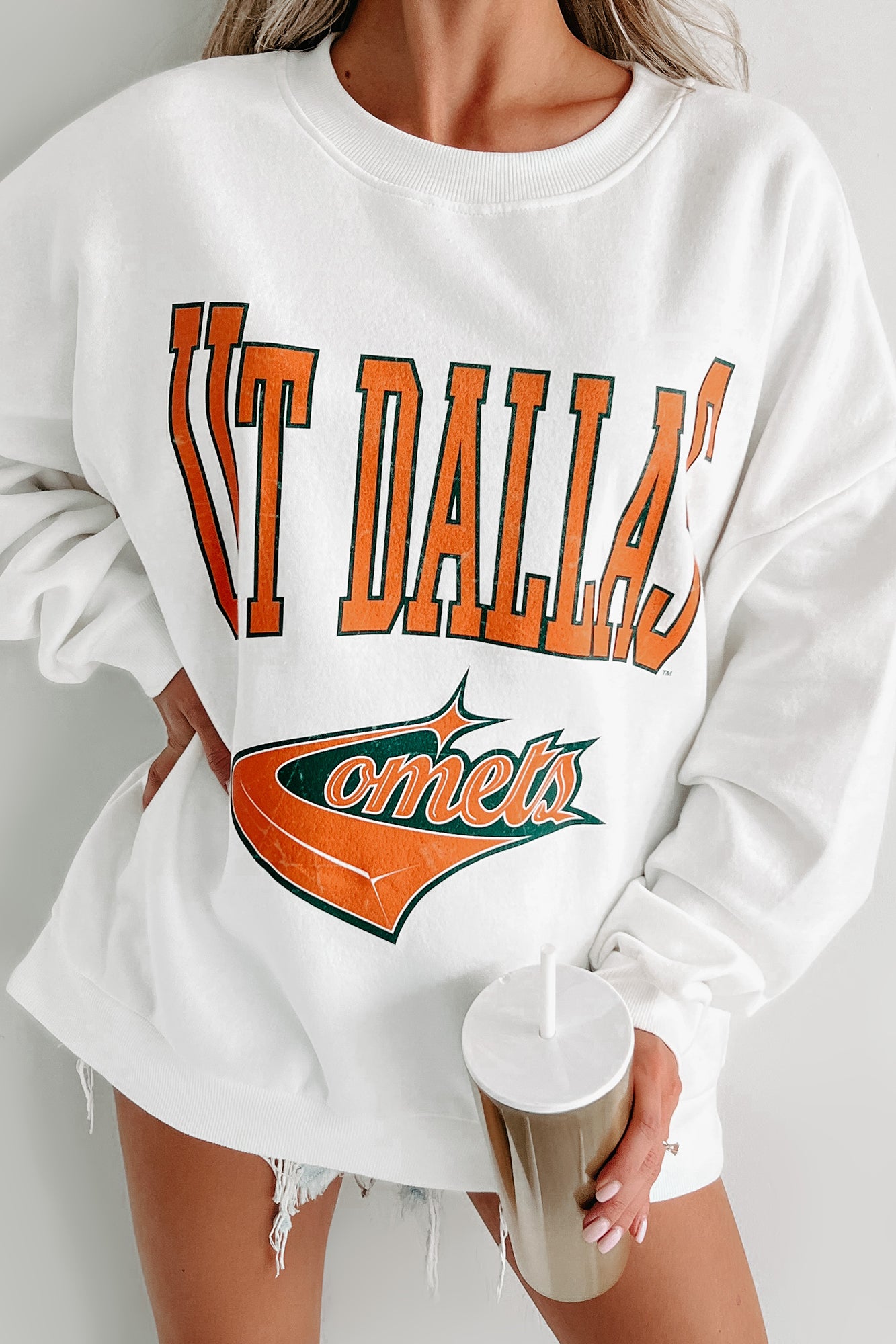 Small UT Dallas Comets Graphic Crewneck White