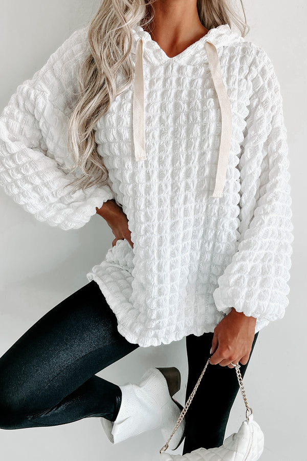 Not Your Usual Cup Of Tea Bubble Textured Hooded Top (White) - NanaMacs