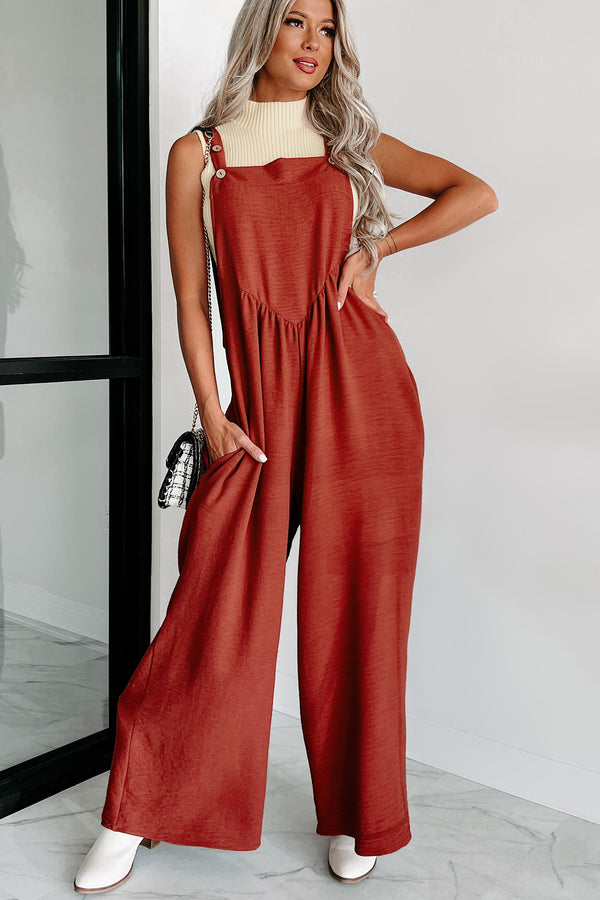 Plenty To Love Wide Leg Overall Jumpsuit (Spice) - NanaMacs