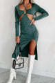 Got Your Attention Long Sleeve Cut-Out Midi Dress (Teal Green) - NanaMacs