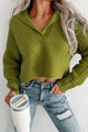 Can't Talk Right Now Collared Crop Sweater (Green) - NanaMacs