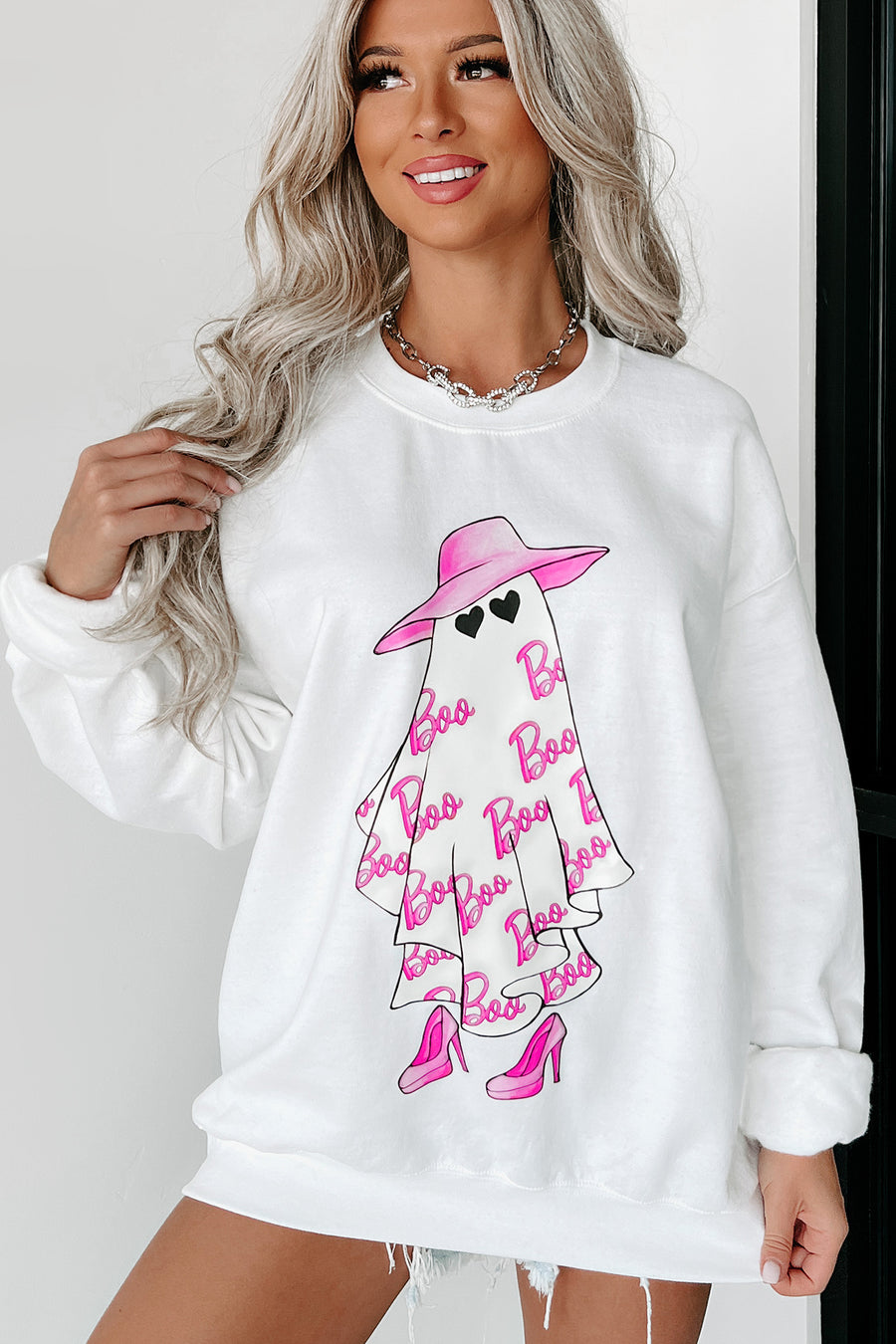 Girly Ghost Graphic - Multiple Shirt Options (White) - Print On Demand - NanaMacs