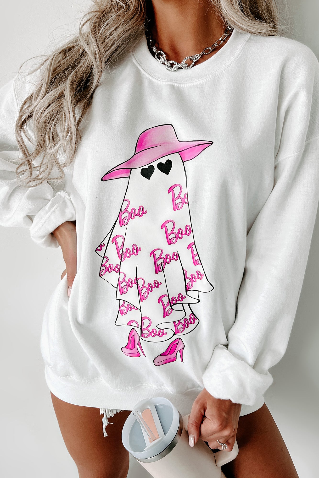 Girly Ghost Graphic - Multiple Shirt Options (White) - Print On Demand - NanaMacs