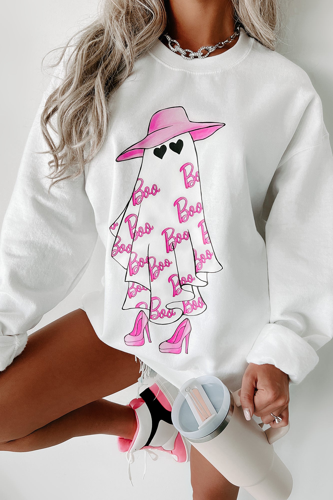 Girly Ghost Graphic - Multiple Shirt Options (White) - Print On Demand - NanaMacs