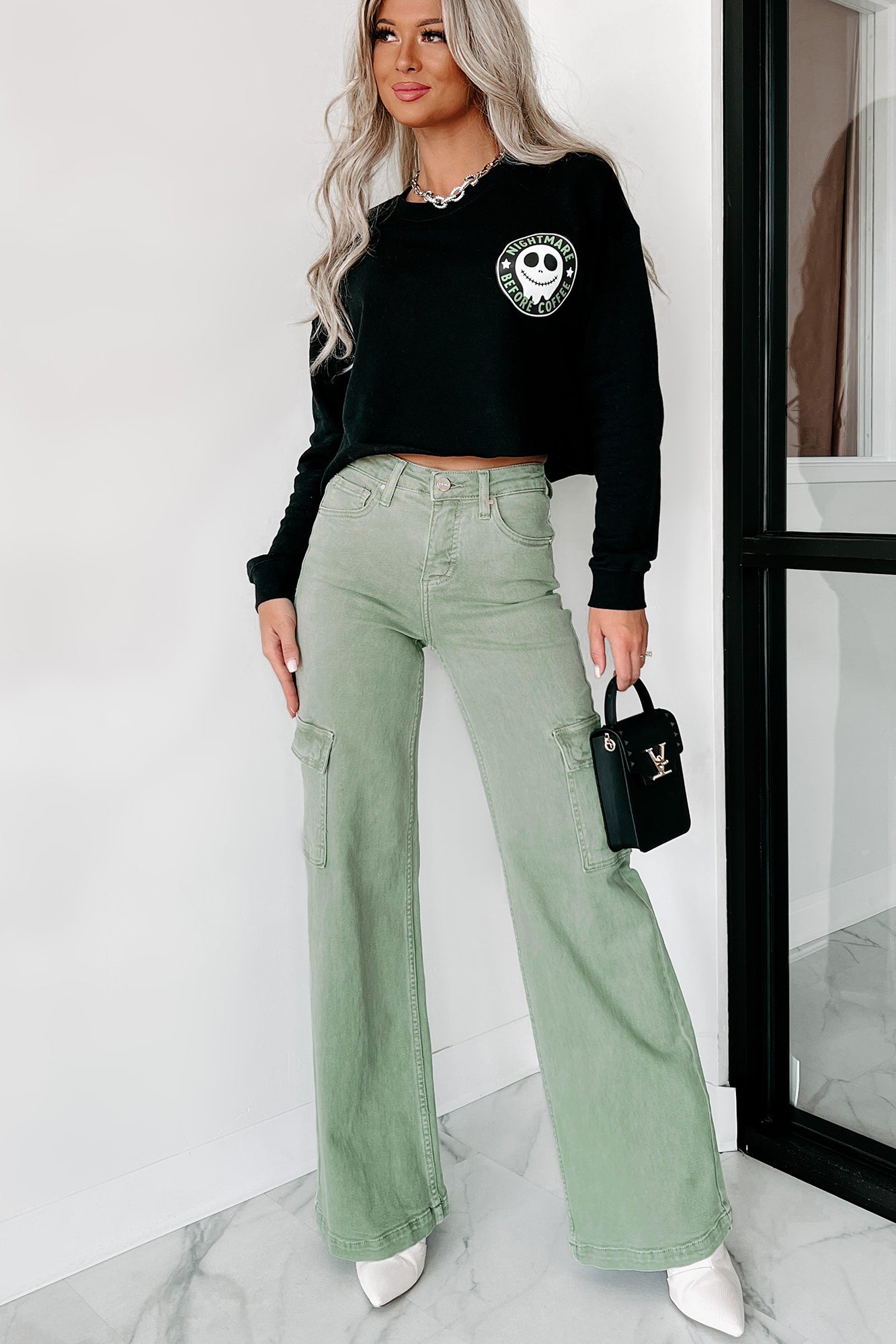 Living In The Moment High Rise Wide Leg Cargo Jeans (Olive) · NanaMacs