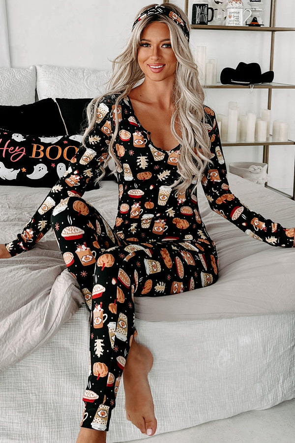 My Favorite Fall Things Fleece Lined Onesie Set (Black) - NanaMacs