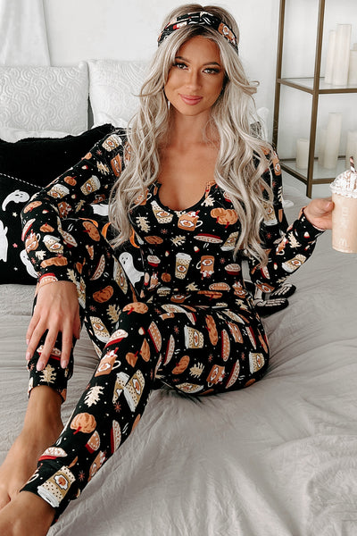 My Favorite Fall Things Fleece Lined Onesie Set (Black) - NanaMacs