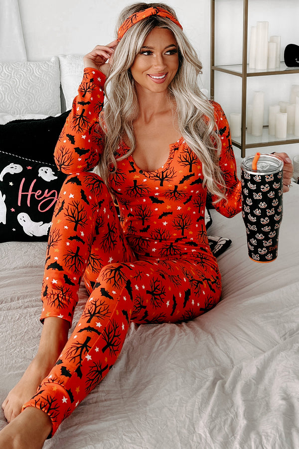 She's Gone Bats Fleece Lined Onesie Set (Orange) - NanaMacs