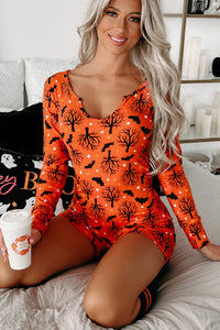 Little Bit Batty Fleece Lined Printed Romper Set (Orange) - NanaMacs