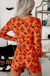 Little Bit Batty Fleece Lined Printed Romper Set (Orange) - NanaMacs