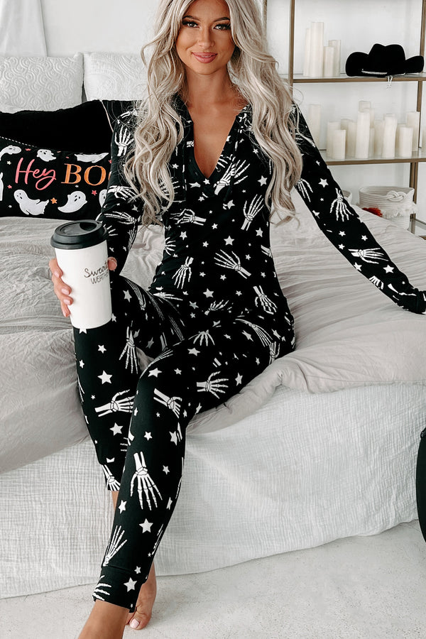 Lend A Hand Fleece Lined Hooded Onesie (Black/Skeleton Hand) - NanaMacs