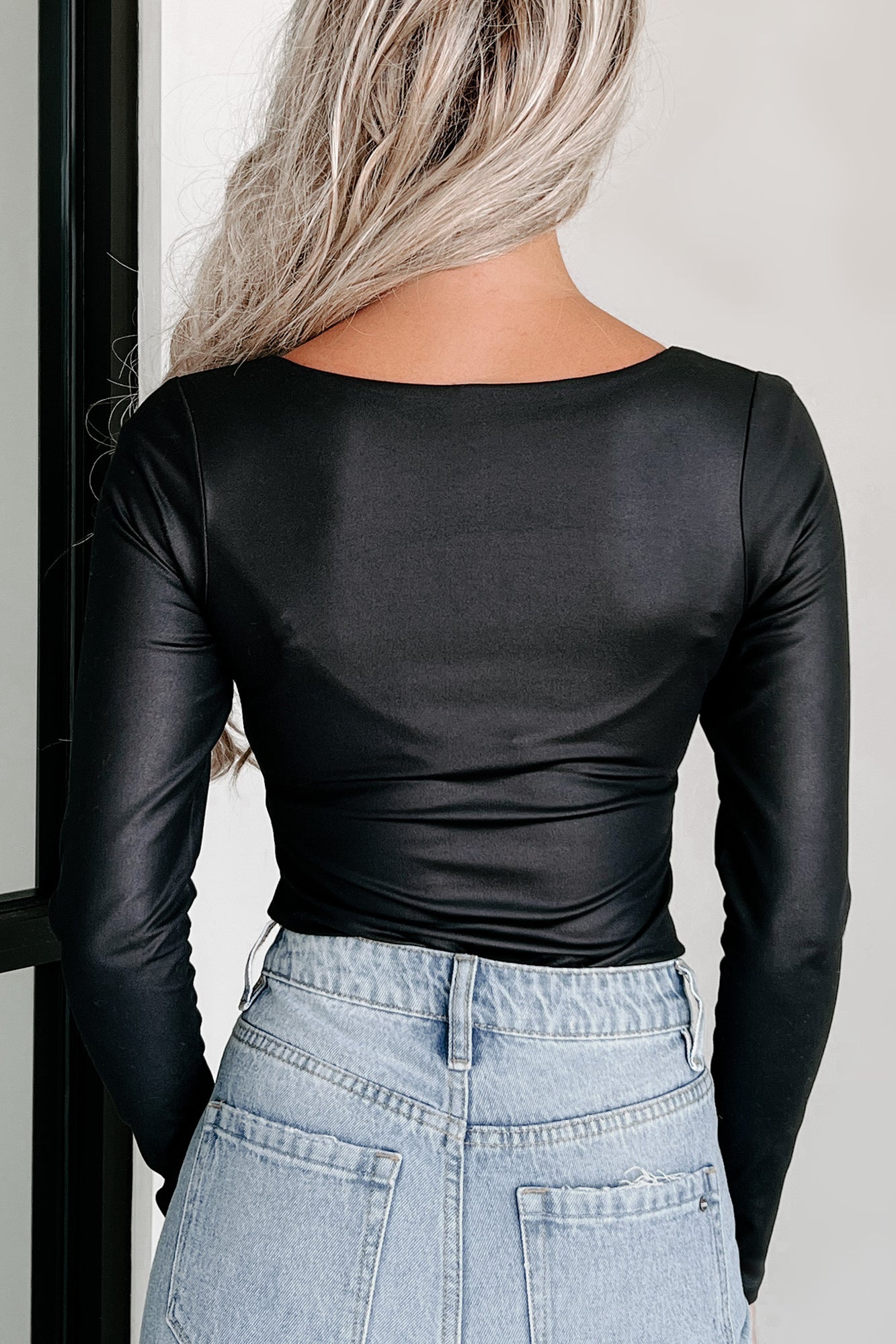 Too Good To Be True Square Neck Long Sleeve Bodysuit (Black) - NanaMacs