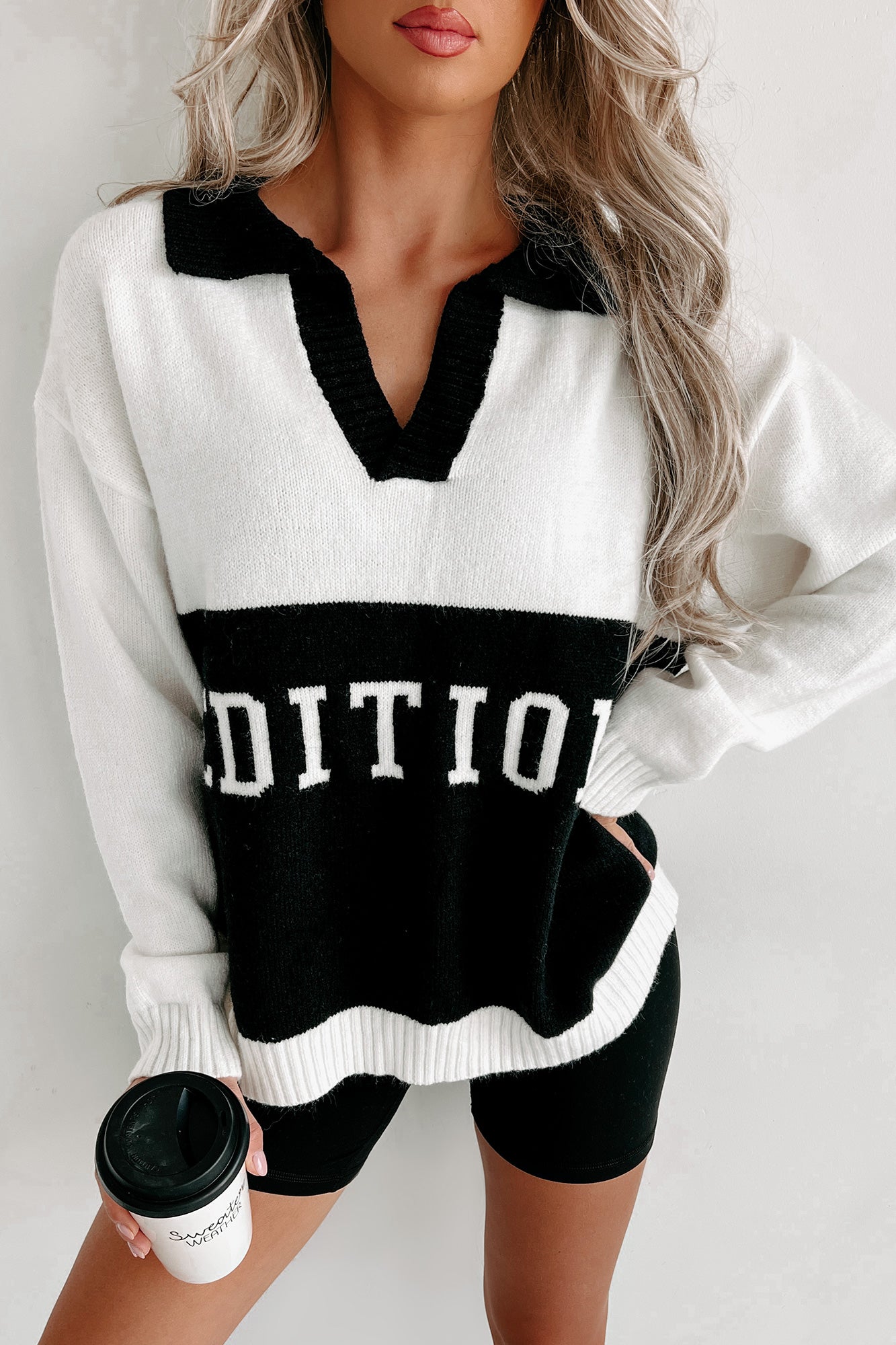 First Edition Graphic Colorblock Sweater (White/Black) - NanaMacs