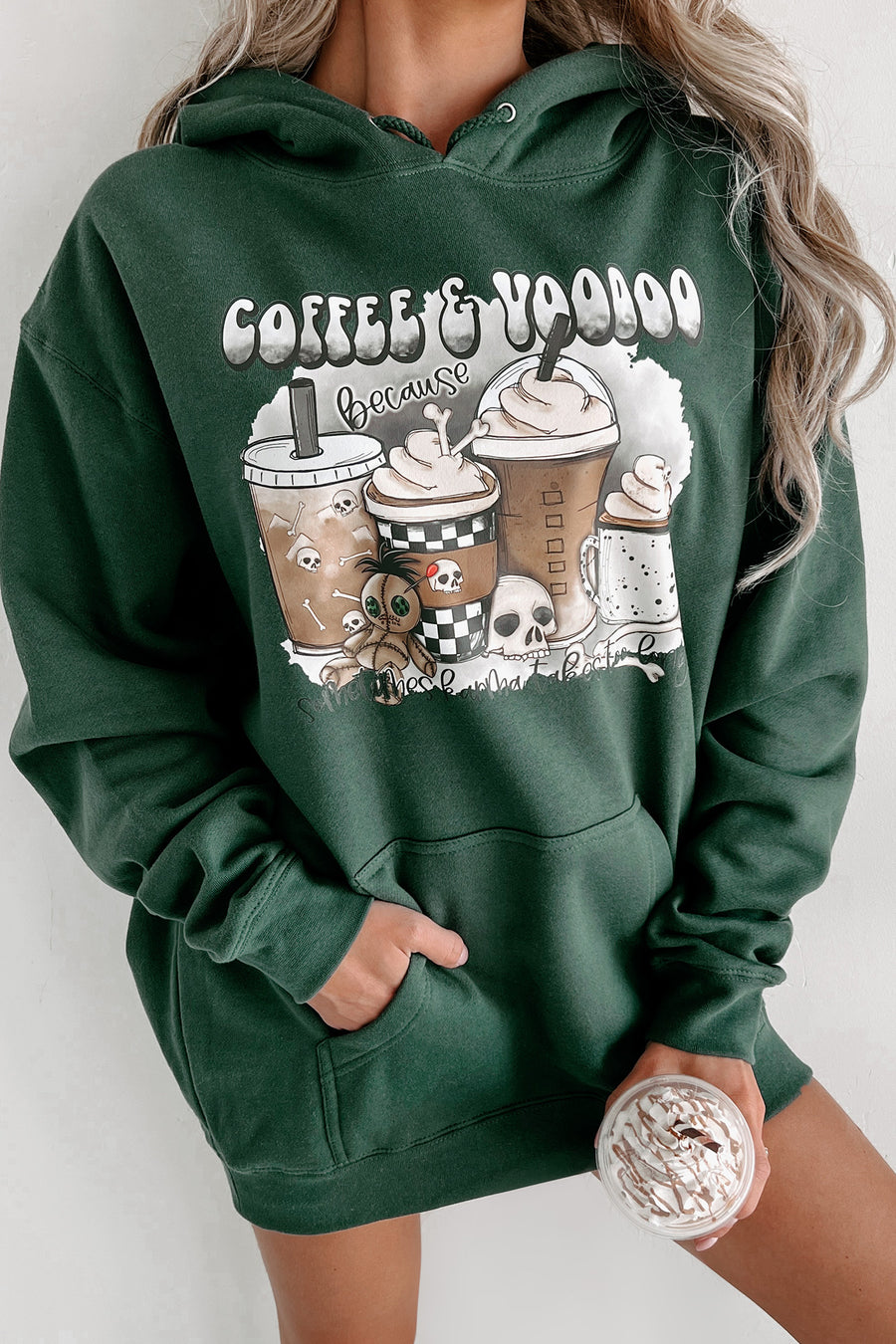 "Coffee & Voodoo" Graphic Hoodie (Alpine Green) - Print On Demand - NanaMacs