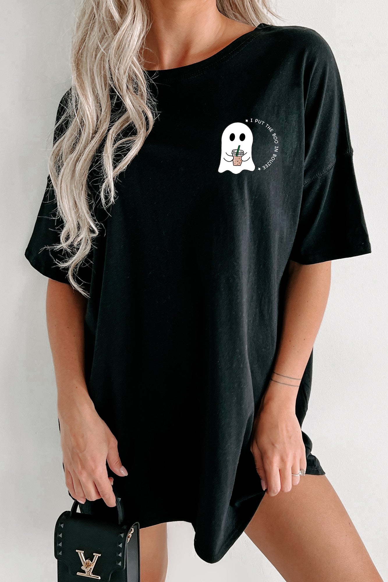 "Boo In Boujee" Oversized Graphic T-Shirt Dress (Black) - Print On Demand - NanaMacs