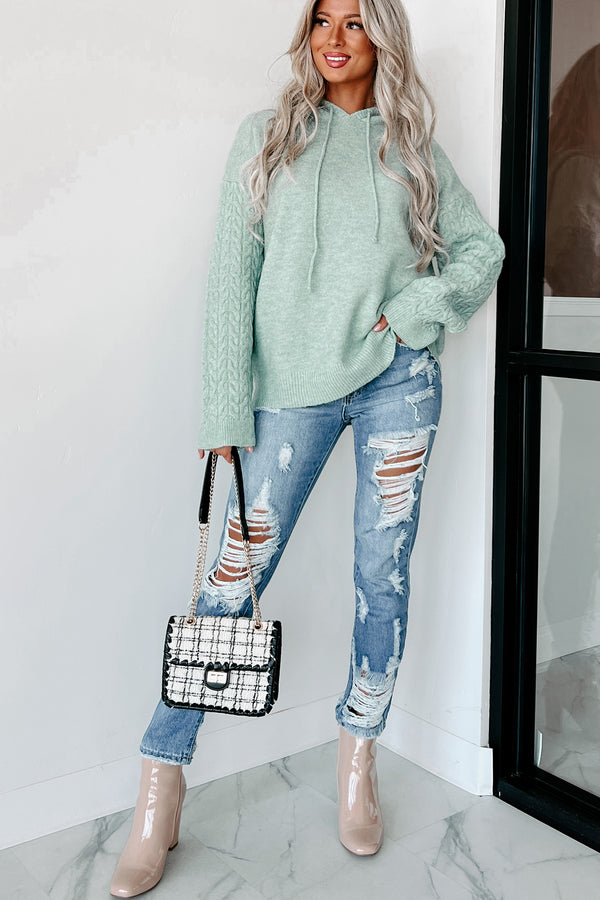 Better Than Fiction Cable Knit Hoodie (Sage) - NanaMacs