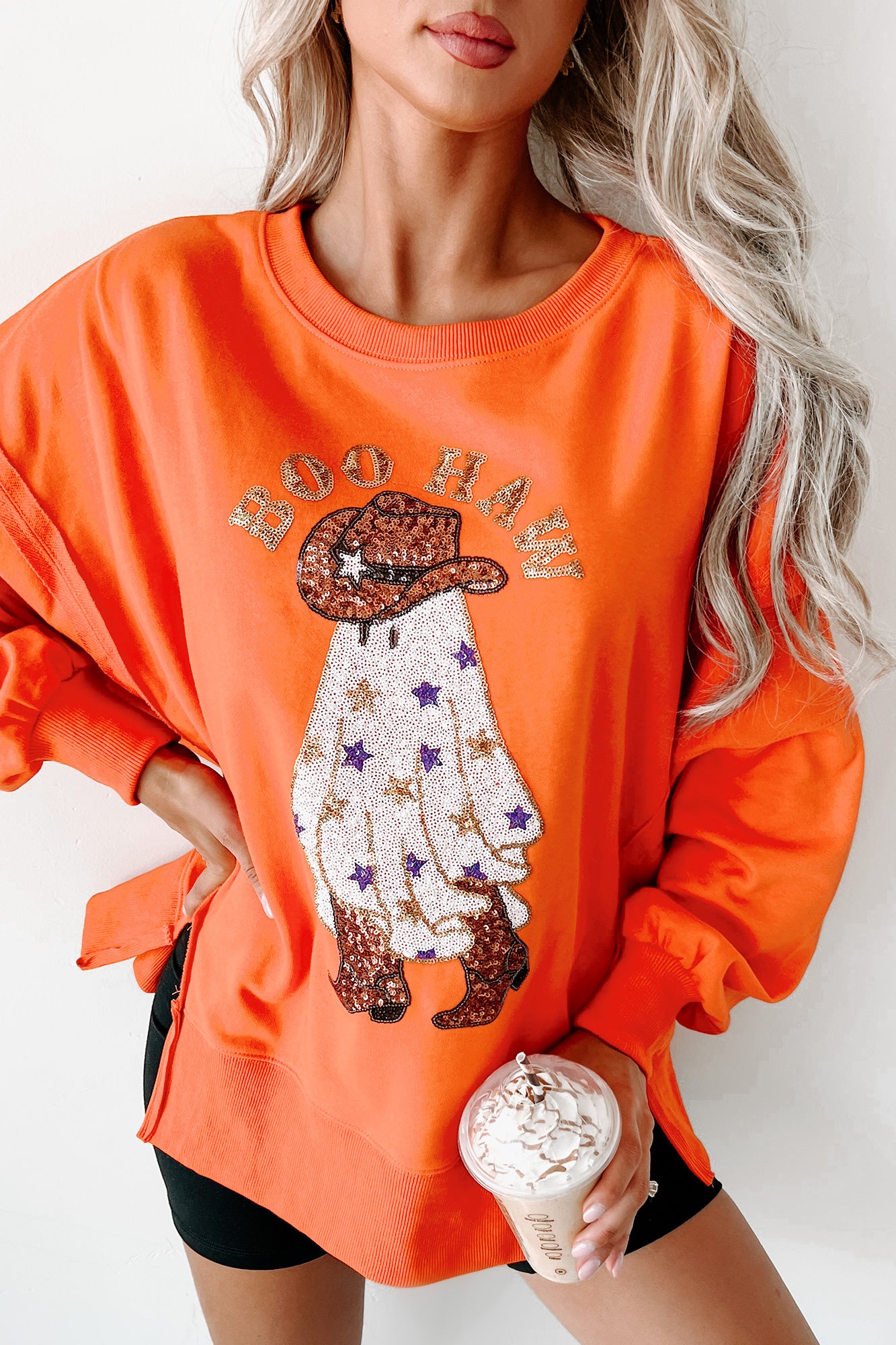Southern Ghosts Oversized Sequin Graphic Top (Orange) - NanaMacs
