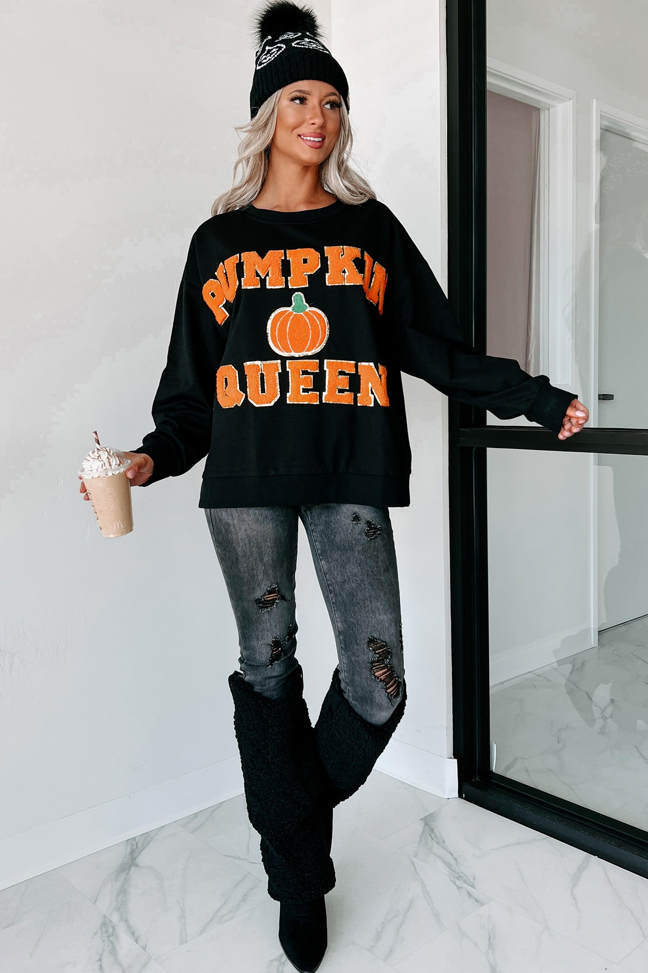 Pumpkin Queen Oversized Patch Graphic Top (Black) - NanaMacs