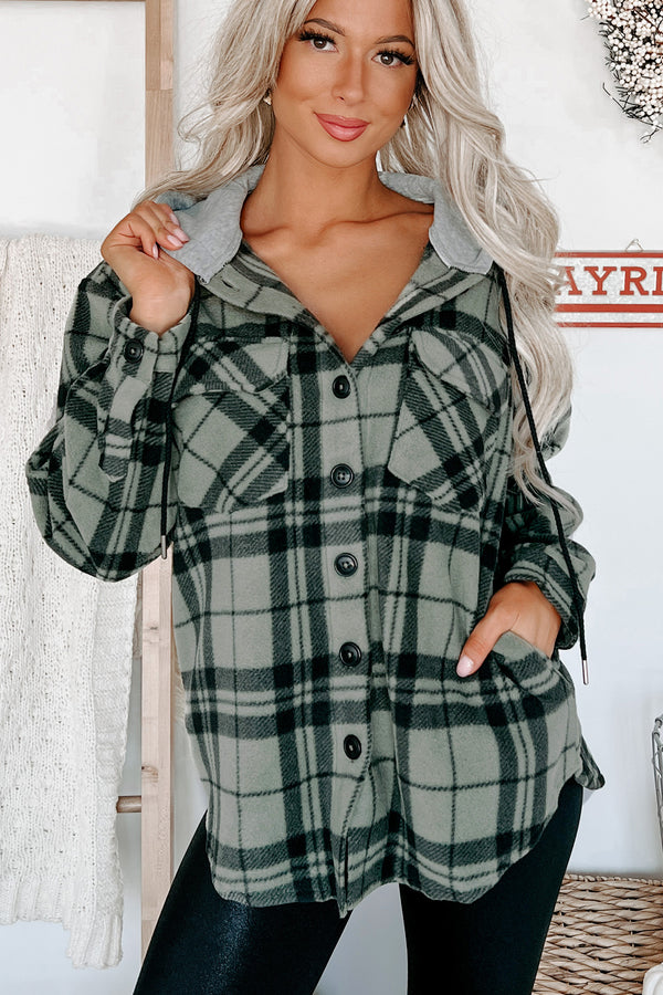 Fall Is Calling Hooded Plaid Shacket (Olive) - NanaMacs