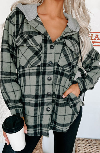 Fall Is Calling Hooded Plaid Shacket (Olive) - NanaMacs