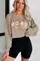 My Pumpkin Coffees Long Sleeve Graphic Crop Top (Olive) - Print On Demand - NanaMacs