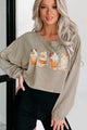 My Pumpkin Coffees Long Sleeve Graphic Crop Top (Olive) - Print On Demand - NanaMacs