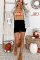 "Autumn Vibes" Long Sleeve Graphic Crop Top (Peanut Butter) - Print On Demand - NanaMacs